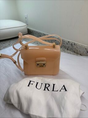 Furla Peach PVC Patent Mini Crossbody Bag